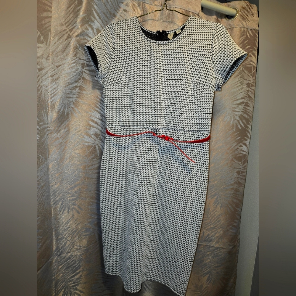 Brand New with Tags Tacera White&Black Waffle Dress with Red Belt
